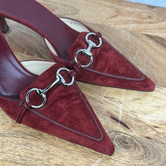 Gucci Red Leather Suede Kitten Heels Size 8 - Picture 3 of 13